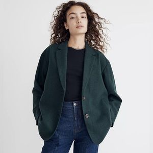 Madewell Oversized Dorset Blazer Dark Palm Melange Green Wool Jacket Size L